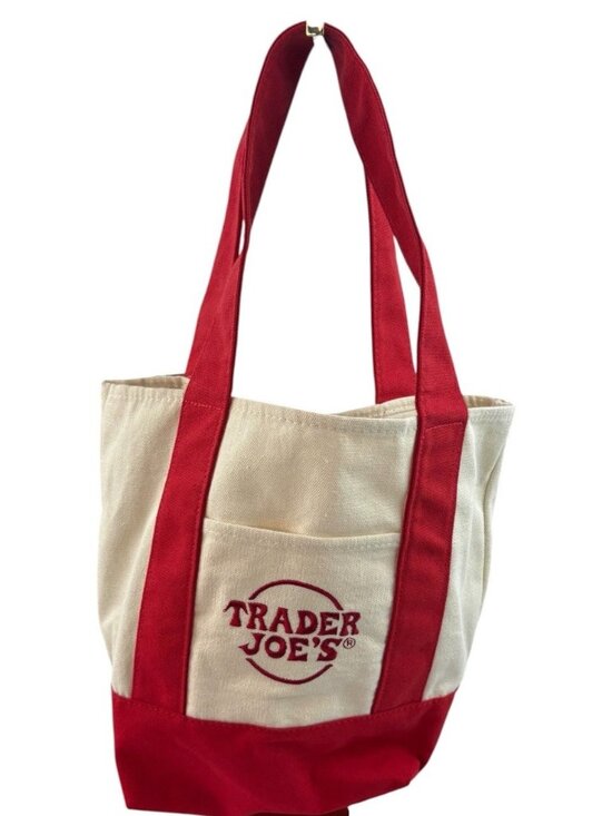 Trader Joe'S Handbags - *New Trader Joe's Mini Canvas Tote Red Bag Re-usable Grocery Store Advertising